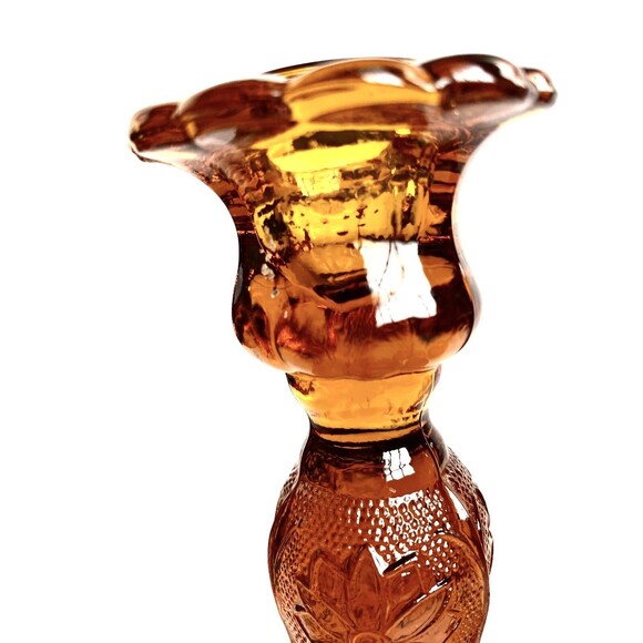 Vtg CandleSticks Tiara Amber Indiana Glass Sandwich1940 8.5"candle holder set 2 - Picture 7 of 16